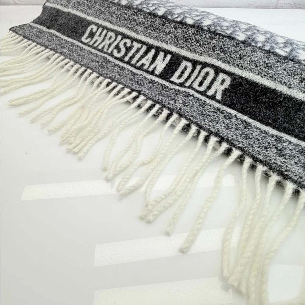 Dior 100% Cashmere Oblique Fringe Scarf - Picture 4 of 12